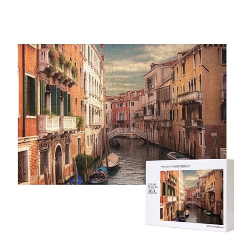 Schöne Venedig-Puzzles mit Kanalblick, 300 Teile, Holz-Puzzle, personalisierte Bildrätsel, Familienspiele, Kunstwerke, Fotopuzzle, anspruchsvolle Puzzles für Erwachsene (39,9 x 27,9 cm) von LZQPOEAS