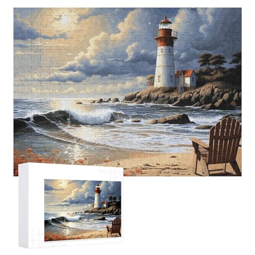 Sea Lighthouse Sandbeach Puzzles 500 PCS Personalized Jigsaw Puzzles for Adults Photos Puzzle for Family Challenging Picture Puzzle with Storage Bag Home Decor Jigsaw von LZQPOEAS