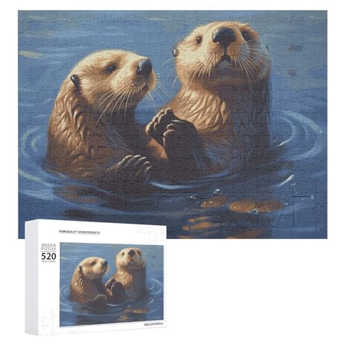 Sea Otters Painting Puzzles 520 Pices Personalized Jigsaw Puzzles for Adults Photos Puzzle for Family Challenging Picture Puzzle with Storage Bag Home Decor Jigsaw von LZQPOEAS