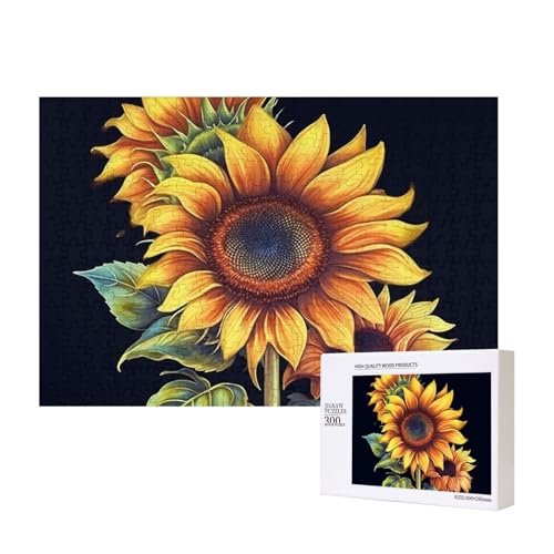 Sommer-Sonnenblumen-Puzzle, 300 Teile, Holz-Puzzle, personalisierte Bildrätsel, Familienspiele, Kunstwerk, Fotopuzzle, anspruchsvolle Puzzles für Erwachsene (39,9 x 27,9 cm) von LZQPOEAS