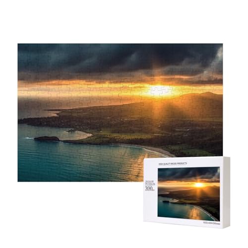 Sonnenaufgang über Hawaii Puzzles 300 Teile Holzpuzzle Personalisierte Bilderpuzzles Familienspiele Kunstwerk Fotopuzzle Herausfordernde Puzzles für Erwachsene (39,9 x 27,9 cm) von LZQPOEAS