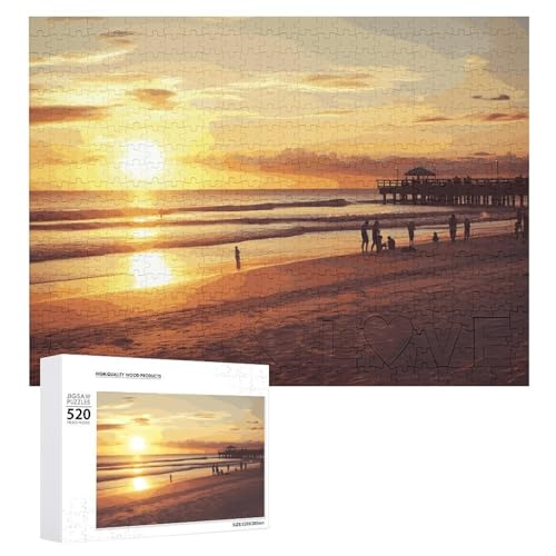 Sonnenuntergang-Strand-Puzzle, 520 Bilder, personalisiertes Puzzle für Erwachsene, Fotos, Puzzle für Familie, anspruchsvolles Bilderpuzzle mit Aufbewahrungstasche, Heimdekoration, Puzzle von LZQPOEAS