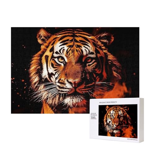 Tiger in Fire Puzzles 300 Teile Holzpuzzle Personalisierte Bilderpuzzles Familienspiele Kunstwerk Fotopuzzle Herausfordernde Puzzles für Erwachsene (39,9 x 27,9 cm) von LZQPOEAS