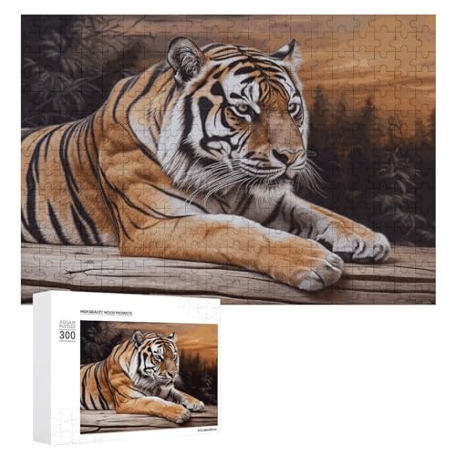 Tiger liegt auf Holz, 300 Bilder, personalisierte Puzzles für Erwachsene, Fotos, Puzzle für Familie, anspruchsvolles Bilderpuzzle mit Aufbewahrungstasche, Heimdekoration, Puzzle von LZQPOEAS