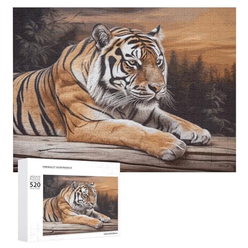 Tiger liegt auf Holz, 520 Bilder, personalisierte Puzzles für Erwachsene, Fotos, Puzzle für Familie, anspruchsvolles Bilderpuzzle mit Aufbewahrungstasche, Heimdekoration, Puzzle von LZQPOEAS