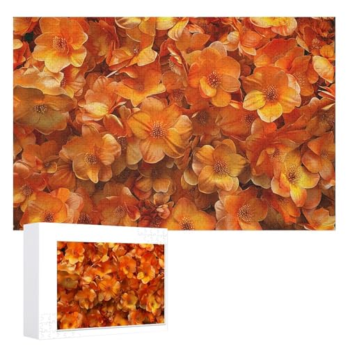 Viele orangefarbene Blumen-Puzzles, 1000 Teile, personalisiertes Puzzle für Erwachsene, Fotos, Puzzle für Familie, anspruchsvolles Bilderpuzzle mit Aufbewahrungstasche, Heimdekoration, Puzzle von LZQPOEAS