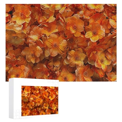 Viele orangefarbene Blumen-Puzzles, 300 Teile, personalisiertes Puzzle für Erwachsene, Fotos, Puzzle für Familie, anspruchsvolles Bilderpuzzle mit Aufbewahrungstasche, Heimdekoration, Puzzle von LZQPOEAS