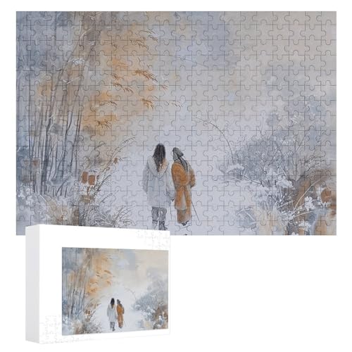 Walking on Snow Puzzles, 300 Teile, personalisiertes Puzzle für Erwachsene, Fotos, Puzzle für Familie, anspruchsvolles Bilderpuzzle mit Aufbewahrungstasche, Heimdekoration, Puzzle von LZQPOEAS