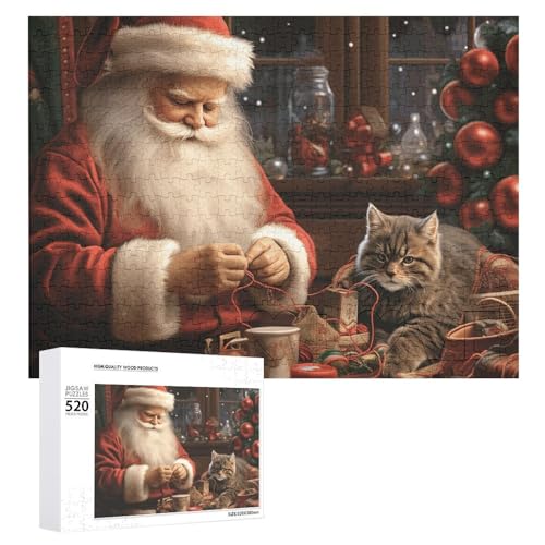 Weihnachtsmann-Puzzles mit Nähbaum, Katze, 520 Bilder, personalisiertes Puzzle für Erwachsene, Fotos, Puzzle für Familie, anspruchsvolles Bilderpuzzle mit Aufbewahrungstasche, Heimdekoration, Puzzle von LZQPOEAS