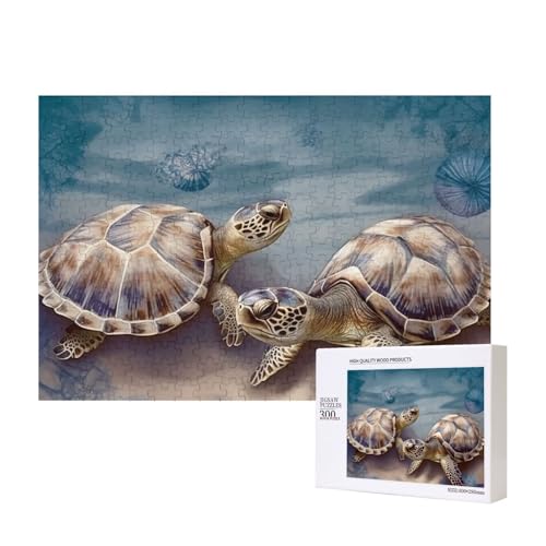 Zwei Schildkröten und Muscheln Puzzles 300 Teile Holzpuzzle Personalisierte Bilderpuzzles Familienspiele Kunstwerk Fotopuzzle Herausfordernde Puzzles für Erwachsene (39,9 x 27,9 cm) von LZQPOEAS