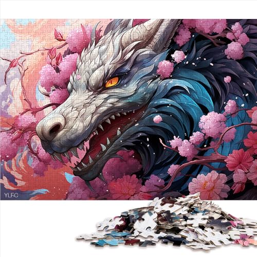 1000 Teile als Geschenk für Erwachsene, farbenfrohes Japanisches Sakura-Drachen-Papierpuzzle, für Erwachsene und Kinder ab 12 Jahren, schwierige Puzzles für Frauen und Männer. Größe: 26 x 38 cm von LZYANG