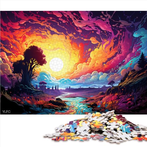 1000 Teile als Geschenk für Erwachsene, farbenfrohes Papierpuzzle mit Psychedelischer Landschaft, für Erwachsene und Kinder ab 12 Jahren, Puzzle zur Heimdekoration, Größe: 50 x 75 cm von LZYANG