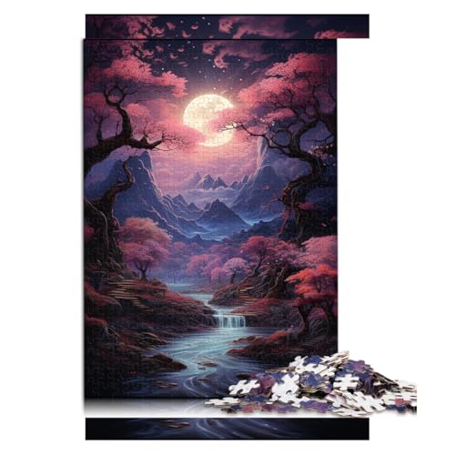 1000-teiliges Puzzle, „EIN wunderschönes rosa Waldgemälde“, Papierpuzzle für Erwachsene und Kinder ab 12 Jahren, Lernspielzeug, Größe: 52 x 38 cm von LZYANG