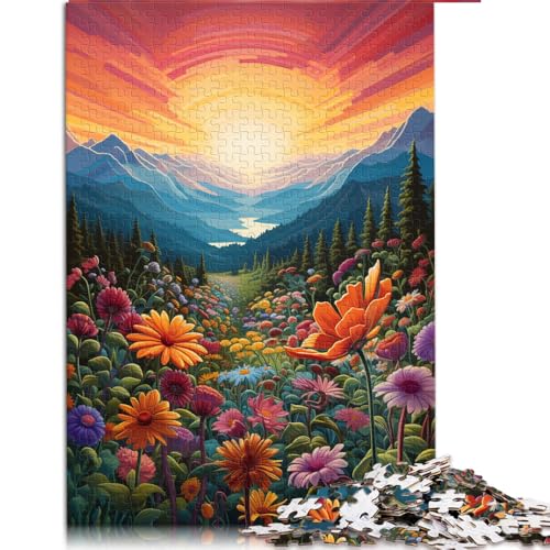 1000-teiliges Puzzle, Berge und Wildblumen bei Sonnenuntergang, Papierpuzzle, für Erwachsene und Kinder ab 12 Jahren, Puzzle – anspruchsvolles Spiel, Größe: 52 x 38 cm von LZYANG