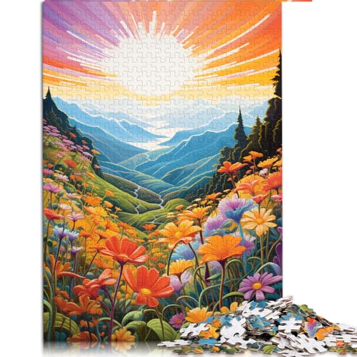 1000-teiliges Puzzle, Berge und Wildblumen bei Sonnenuntergang, Papierpuzzle, für Erwachsene und Kinder ab 12 Jahren, Weihnachtspuzzlegeschenke für Frauen. Größe: 52 x 38 cm von LZYANG