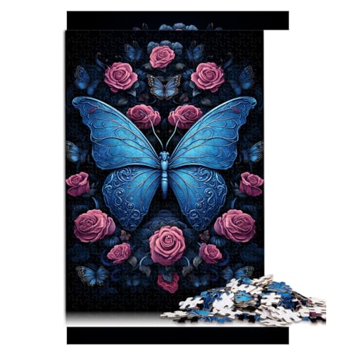 1000-teiliges Puzzle, Blaue Schmetterlinge und Blumen, Papierpuzzle, für Erwachsene und Kinder ab 12 Jahren, Puzzle als Geschenk für Erwachsene, Größe: 52 x 38 cm von LZYANG