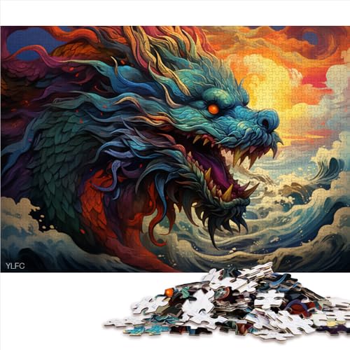 1000-teiliges Puzzle, Chinesischer Drache galoppiert im Meer, Papierpuzzle, für Teenager und Kinder, tolles Geschenk für Erwachsene. Größe: 26 x 38 cm. von LZYANG