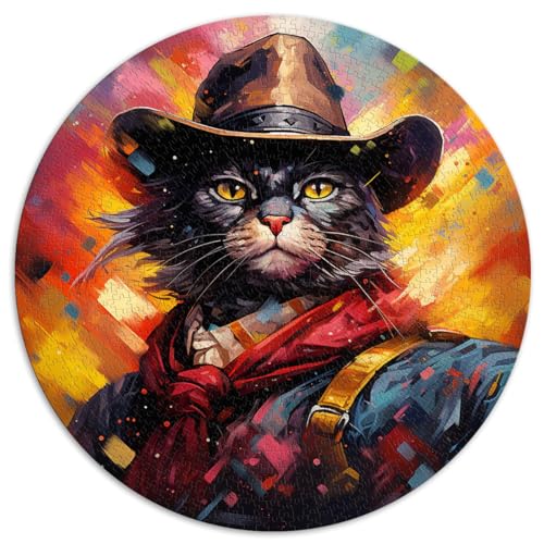 1000-teiliges Puzzle, Cowboy-Katze, kreatives rundes Puzzle, für Erwachsene und Kinder, Kartonpuzzle, Stressabbau, Größe 67,5 x 67,5 von LZYANG