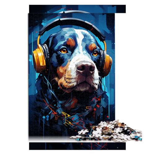 1000-teiliges Puzzle, EIN Blauer Hund mit Brille und Stirnband, Papierpuzzle, geeignet für Erwachsene und Jugendliche ab 12 Jahren, Denkspiel als Spielzeug. Größe: 50 x 75 cm. von LZYANG