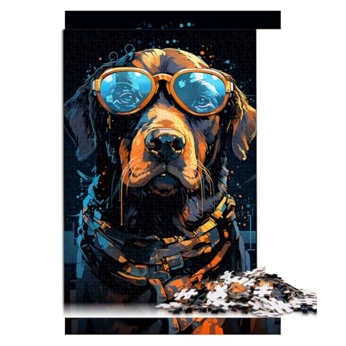 1000-teiliges Puzzle, EIN Blauer Hund mit Brille und Stirnband, Papierpuzzle, geeignet für Erwachsene und Kinder ab 12 Jahren, Denkspiel als Spielzeug. Größe: 52 x 38 cm. von LZYANG