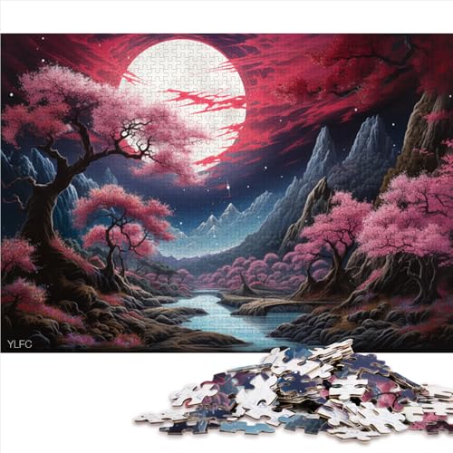 1000-teiliges Puzzle, EIN wunderschönes rosa Waldgemälde, Holzpuzzle, für Erwachsene und Kinder ab 12 Jahren, Schwieriges, schweres Puzzle für Frauen und Männer. Größe: 50 x 75 cm von LZYANG