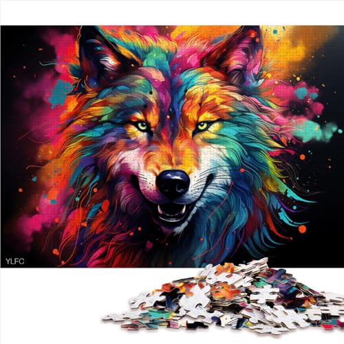 1000-teiliges Puzzle, Fantasie-Papierpuzzle mit Buntem Wolf, für Erwachsene und Kinder ab 12 Jahren, Geschenkspielzeug. Größe: 26 x 38 cm. von LZYANG