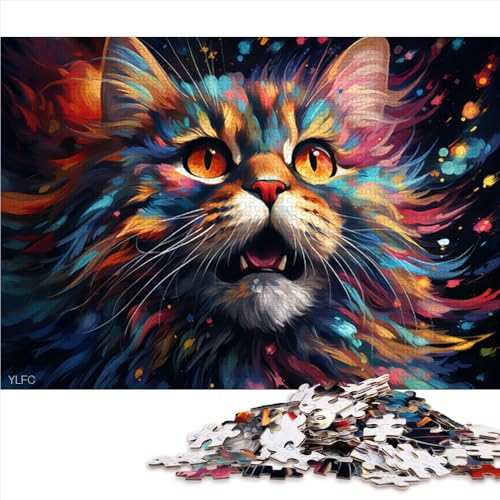 1000-teiliges Puzzle, Fantasie-Papierpuzzle mit bunter Katze unter dem Sternenhimmel, für Erwachsene und Kinder, schwierige Herausforderung zum Stressabbau. Größe: 52 x 38 cm. von LZYANG