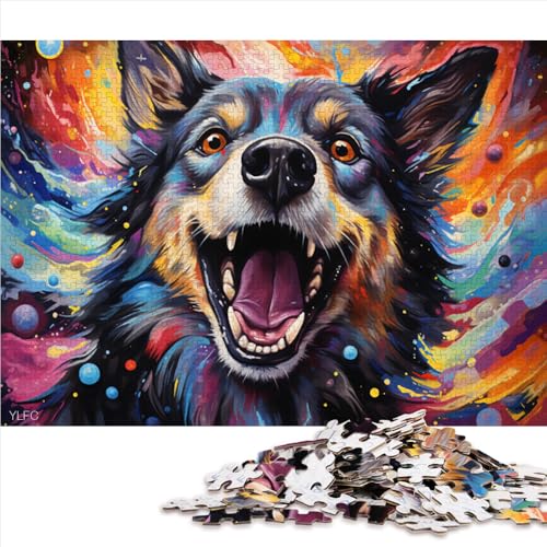 1000-teiliges Puzzle, Fantasie-Puzzle mit Buntem Schäferhund aus Holz, für Erwachsene und Kinder ab 12 Jahren, Stressabbau, Größe: 52 x 38 cm von LZYANG