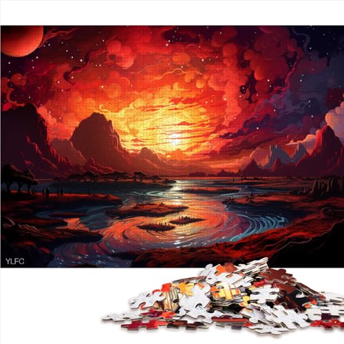 1000-teiliges Puzzle, Fantasievolle, farbenfrohe Sonnenuntergangslandschaft aus Holz, für Erwachsene und Kinder ab 12 Jahren, lustiges Puzzle für die ganze Familie von 。Größe: 52 x 38 cm von LZYANG