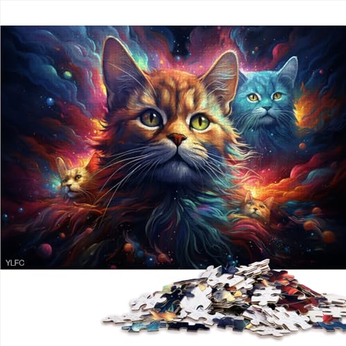 1000-teiliges Puzzle, Fantasievolles, farbenfrohes Katzen-Puzzle unter dem Sternenhimmel, aus Holz, für Kinder ab 12 Jahren, Lernspiele für Erwachsene und Kinder, Größe: 52 x 38 cm von LZYANG