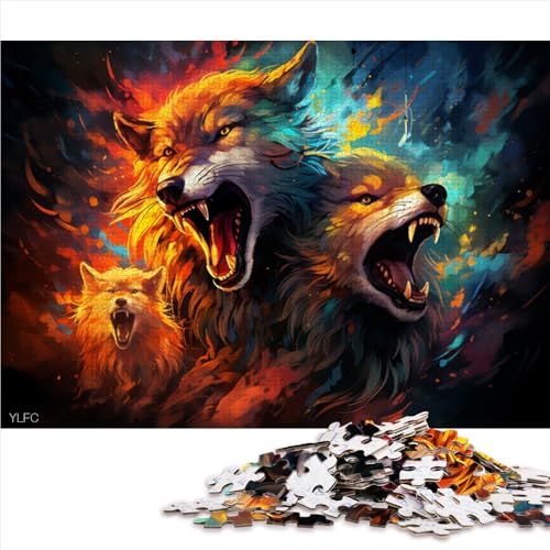 1000-teiliges Puzzle, Fantasy-Farbmalerei-Wolf-Papierpuzzle, für Erwachsene und Kinder ab 12 Jahren, Holzpuzzle für Familienspiele und Heimdekoration. Größe: 50 x 75 cm von LZYANG