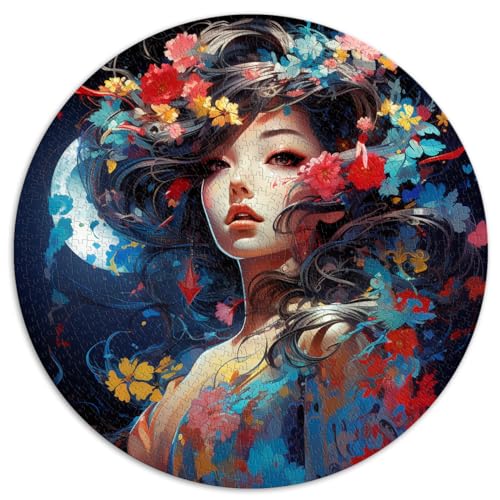 1000-teiliges Puzzle, Geisha Neon Cherry Blos, rundes Puzzle, geeignet für Kinder ab 12 Jahren, Kartonpuzzle, Puzzle für Erwachsene, Lernspiel, Herausforderungsspielzeug, Größe 67,5 x 67,5 von LZYANG