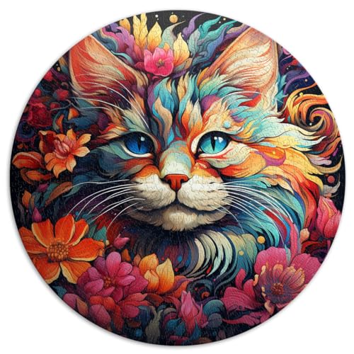 1000-teiliges Puzzle, Katze und Blume in Neon, kreisförmiges Puzzle, für Erwachsene und Kinder ab 12 Jahren, Puzzle aus Pappe, anspruchsvolles Spiel, Geschenkgröße 67,5 x 67,5 von LZYANG