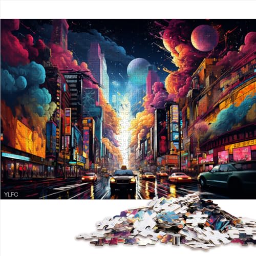 1000-teiliges Puzzle, Lernspiele, farbenfrohe Illustration von New York, Holzpuzzles für Erwachsene, geeignet für Erwachsene, Puzzles zum Stressabbau. Größe: 52 x 38 cm. von LZYANG