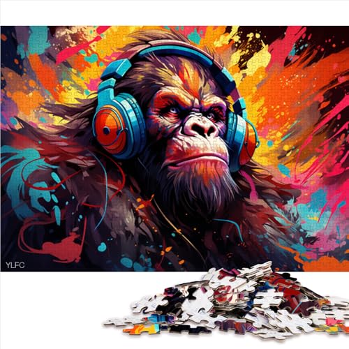 1000-teiliges Puzzle, Orang-Utan hört Musik, Papierpuzzle, geeignet für Erwachsene, interessante Puzzles zur Stressreduzierung. Größe: 26 x 38 cm. von LZYANG