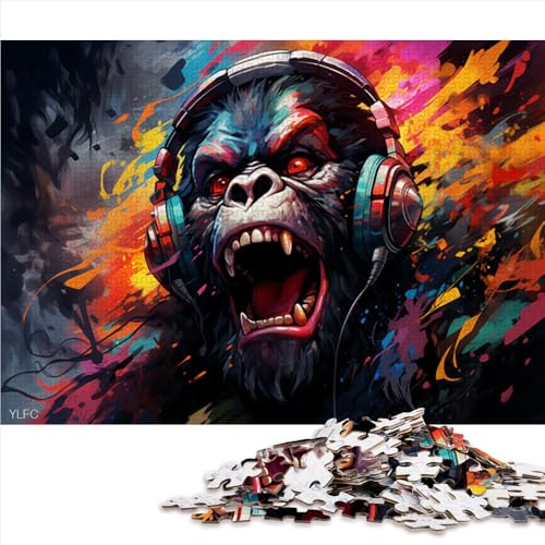 1000-teiliges Puzzle, Orang-Utan hört Musik, Papierpuzzle, geeignet für Erwachsene und Kinder ab 12 Jahren, entspannendes geistiges Lernspielzeug. Größe: 26 x 38 cm. von LZYANG