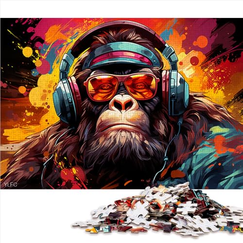 1000-teiliges Puzzle, Orang-Utan hört Musik, Papierpuzzle, geeignet für Erwachsene und Kinder ab 12 Jahren, entspannendes geistiges Lernspielzeug. Größe: 26 x 38 cm. von LZYANG