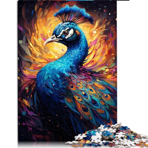 1000-teiliges Puzzle, Papierpuzzle mit bunten Pfauenmalereien, für Erwachsene und Familien, einzigartige Heimdekoration und Geschenke. Größe: 52 x 38 cm. von LZYANG