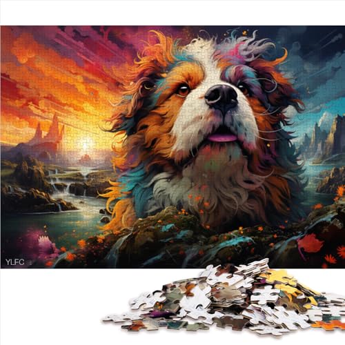 1000-teiliges Puzzle, Papierpuzzle mit farbenfrohem Fantasie-Hundegemälde, für Erwachsene und Kinder ab 12 Jahren, Denkspiel, Spielzeug. Größe: 26 x 38 cm. von LZYANG