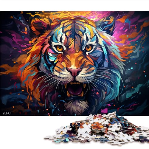 1000-teiliges Puzzle, Papierpuzzle mit farbenfrohem Tigergemälde, Puzzles für 12-Jährige, Tolle Geschenke und Spielzeuge. Größe: 52 x 38 cm. von LZYANG