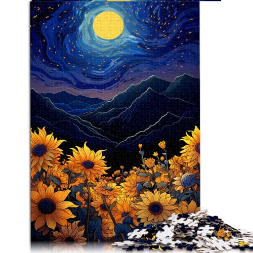 1000-teiliges Puzzle, Sonnenblumen unter Nachtlicht, Papierpuzzle, Geeignet für Erwachsene und Kinder ab 12 Jahren, Anspruchsvolles Spielpuzzle, Größe: 26 x 38 cm von LZYANG