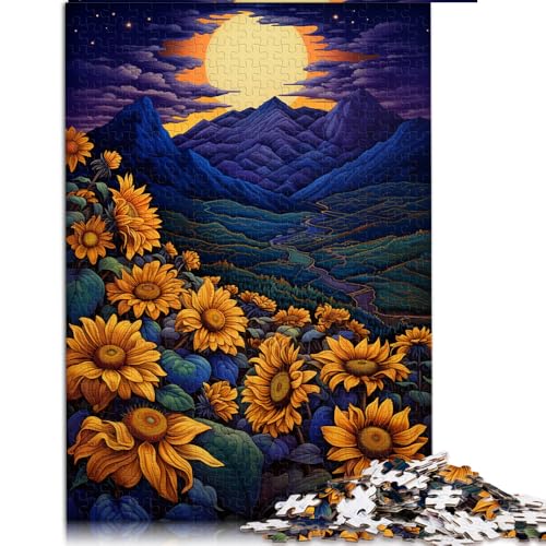 1000-teiliges Puzzle, Sonnenblumen unter Nachtlicht, Papierpuzzle, Geeignet für Erwachsene und Kinder ab 12 Jahren, Schwierig und anspruchsvoll. Größe: 26 x 38 cm von LZYANG