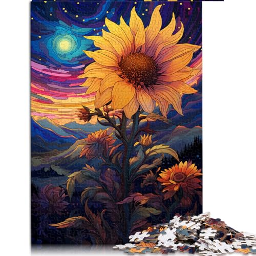 1000-teiliges Puzzle, Sonnenblumen unter Nachtlicht, Papierpuzzle, Geeignet für Kinder ab 12 Jahren, Puzzle mit farbenfrohen Designs, Größe: 26 x 38 cm von LZYANG