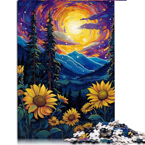 1000-teiliges Puzzle, Sonnenblumen unter Nachtlicht, Papierpuzzle, Teenager und Kinder, Weihnachtspuzzlegeschenke. Größe: 26 x 38 cm. von LZYANG