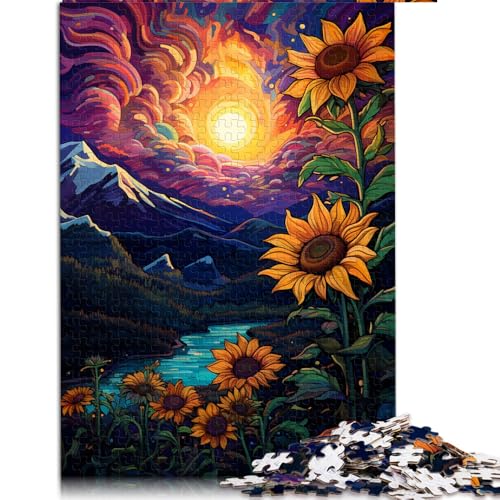 1000-teiliges Puzzle, Sonnenblumen unter Nachtlicht, Papierpuzzle, geeignet für Erwachsene und Jugendliche ab 12 Jahren, schwierig und anspruchsvoll. Größe: 50 x 75 cm von LZYANG