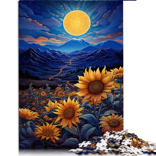 1000-teiliges Puzzle, Sonnenblumen unter Nachtlicht, Papierpuzzle, geeignet für Erwachsene und Kinder über 12 Jahre, als Puzzle-Geschenk für Erwachsene. Größe: 26 x 38 cm. von LZYANG