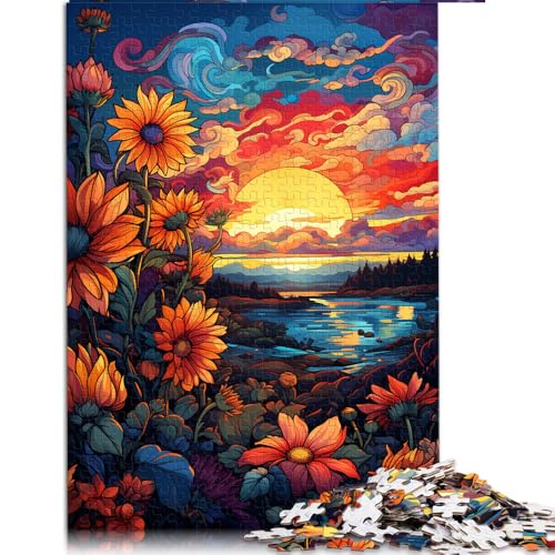 1000-teiliges Puzzle, Sonnenblumen unter Sonnenuntergang, Papierpuzzle, für Erwachsene und Kinder ab 12 Jahren, Denkspiel, Spielzeug. Größe: 26 x 38 cm. von LZYANG