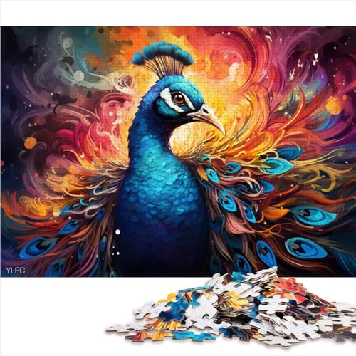 1000-teiliges Puzzle, buntes Pfauen-Papierpuzzle, für Erwachsene, Familien oder Kinder, Denkspiel, Spielzeug. Größe: 52 x 38 cm. von LZYANG