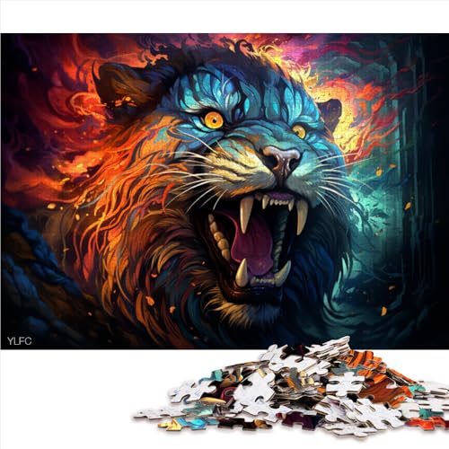 1000-teiliges Puzzle, buntes Tiger-Holzpuzzle, für Erwachsene und Kinder ab 12 Jahren, lustiges Puzzle für die ganze Familie, Größe: 52 x 38 cm von LZYANG