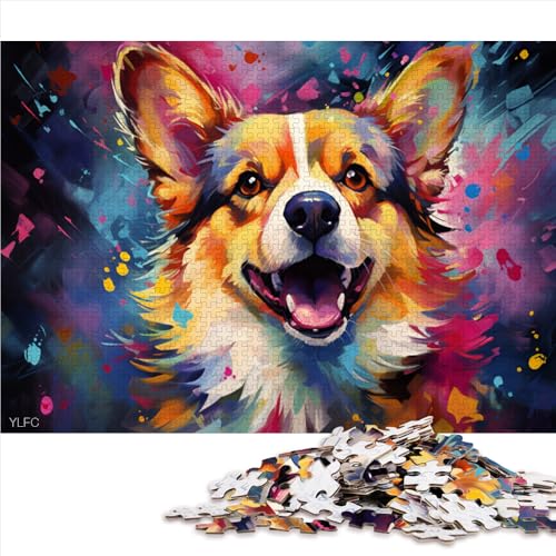 1000-teiliges Puzzle, exotischer bunter Corgi-Hund, Holzpuzzle, für Erwachsene und Kinder ab 12 Jahren, Lernspielzeug, Familienspiele. Größe: 52 x 38 cm. von LZYANG